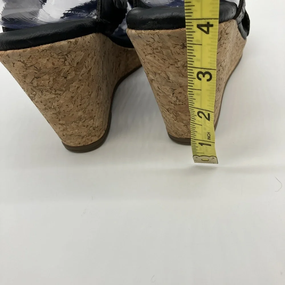 Walking Cradles Sandals 9 W Black Leather Cork Wedge Slingback Shoes Ankle Strap